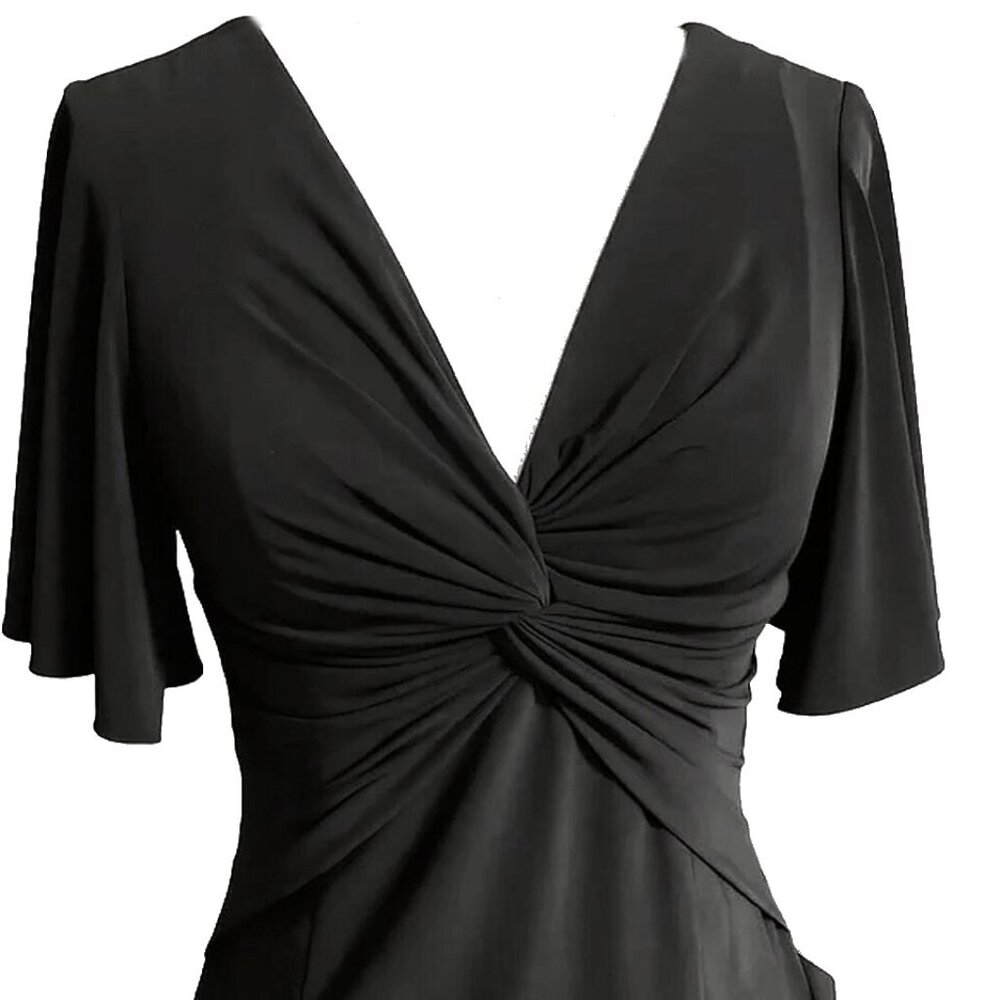 Adrianna Papell V-Neck Twist Knot Flutter Sleeve Petite Dress — Size 4P - Picture 5 of 9